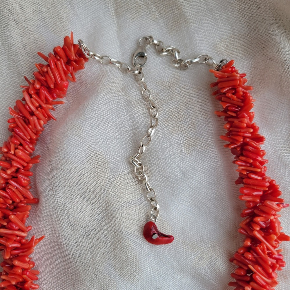 Red Branch Coral‎ Necklace Sterling Silver Chain Extender Maximalist Beachy - Picture 4 of 6
